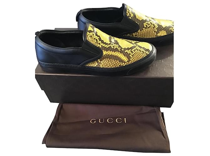 Gucci Zapatos hombre piel pitón Negro Amarillo Cuero  ref.791337