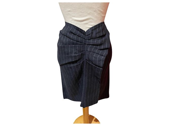 Falda Isabel Marant Etoile de lino azul marino con rayas