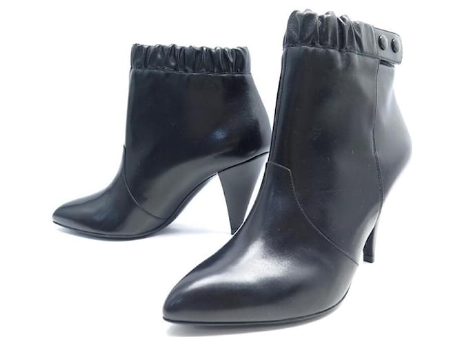 Céline NEW CELINE SHOES TRIANGLE ANKLE BOOTS WITH HEELS 37 BLACK LEATHER BOOTS SHOES  ref.791478