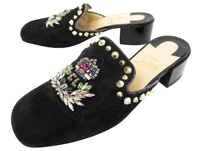 NEW CHRISTIAN LOUBOUTIN EVENING SUN MULE SHOES 36 SUEDE LOAFERS Black  ref.791490