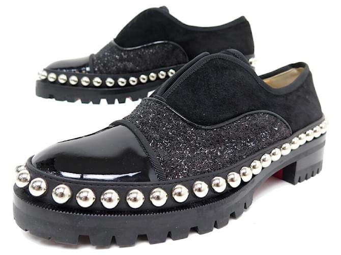NEW CHRISTIAN LOUBOUTIN ALPHACROC SHOES 36 BLACK LEATHER & SUEDE DERBY  ref.791500