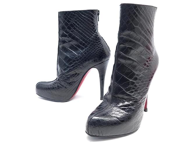 CHRISTIAN LOUBOUTIN SHOES FETICHA ANKLE BOOTS 120 ANKLE BOOTS T37 SHOES Black Exotic leather  ref.791504