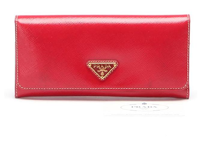 Cartera de piel Saffiano de Prada, cartera larga de piel en muy buen estado Roja Cuero  ref.791691