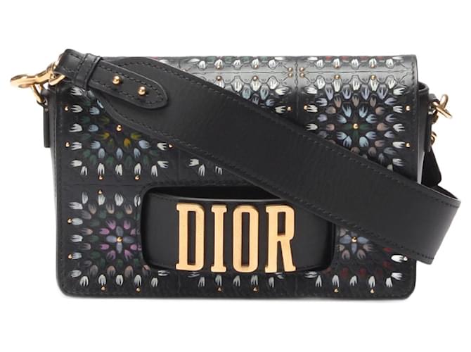 Dior Studded Floral Dio(R)evolution Flap Bag Black Leather Pony-style calfskin  ref.791727