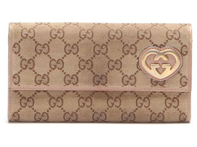 Portefeuille long en toile Gucci GG Canvas Lovely Heart 251861 en bon état Marron  ref.791823