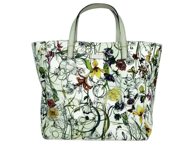 Gucci Canvas Botanical Floral Tote 282439 White Cloth  ref.791834