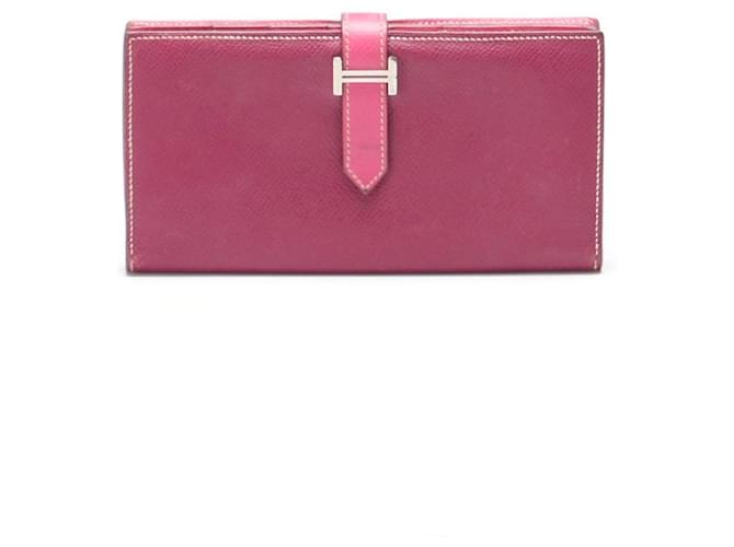 Hermès Carteira Bifold de couro Hermes Bearn H em bom estado Rosa  ref.791846