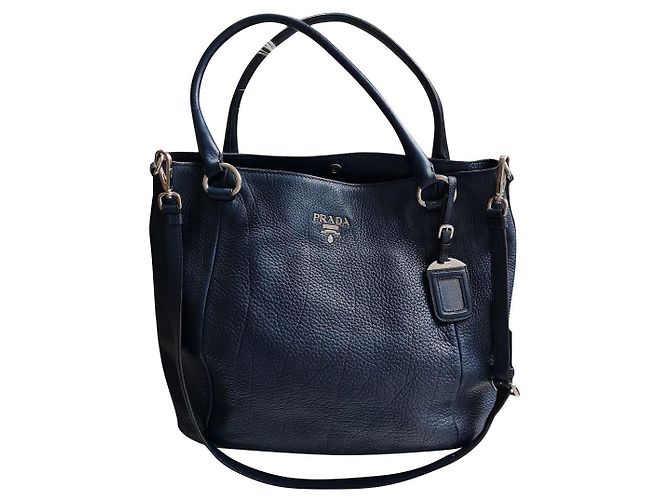 Borsa tote Prada in pelle di agnello blu navy