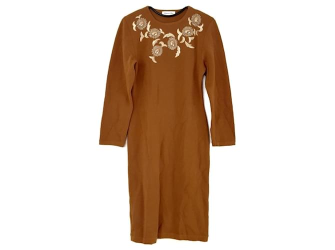 Verziertes Kleid von Christian Dior Braun Wolle  ref.791992