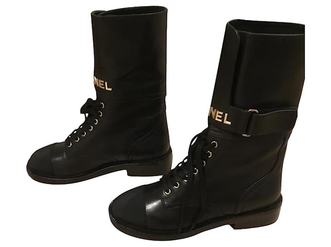 Chanel Ankle Boots Black Leather  ref.792292
