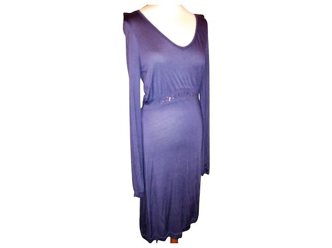 CALVIN KLEIN DRESS COTTON SILK PLUM SIGNED PAMPILLES LACES DRESS TM OR 38/40 Purple