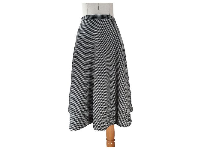 Saia Moschino Houndstooth de Lã Preta e Branca Preto Branco