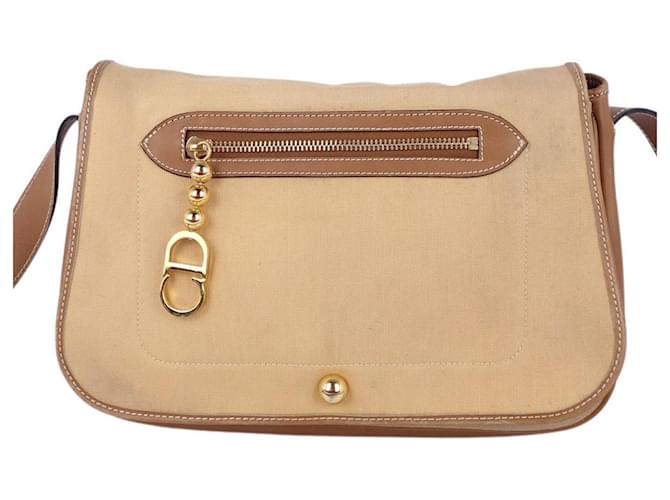 Christian Dior Crossbody Bag Brown Beige Leather Cloth  ref.792704