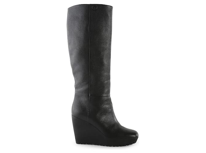 Gucci Black Leather Square Toe Wedge Heel Knee Boots  ref.792742