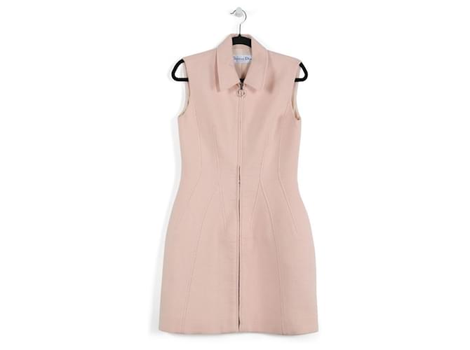 Christian Dior Rose Wool Sleeveless Mini Dress Pink Cotton  ref.792746