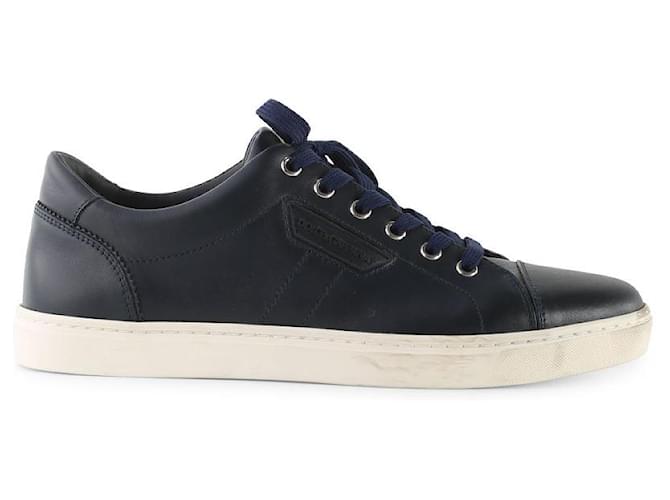 Dolce & Gabbana Navy Blue Leather Lace-Up London Low Top Sneakers  ref.792764