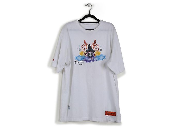 Heron Preston White Cotton "Wizard" Multicolor Print Short Sleeve T-Shirt