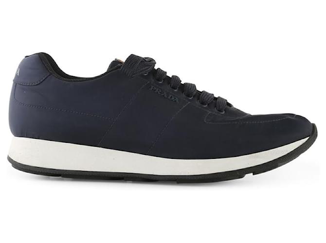 Prada Navy Blue Nylon Lace-Up Sneakers  ref.792798