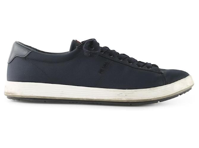 Prada Navy Blue Canvas Lace-up Low Top Sneakers Cloth  ref.792800