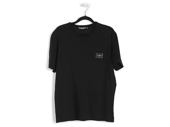 Dolce & Gabbana T-shirt à manches courtes en coton noir avec logo en métal  ref.792831