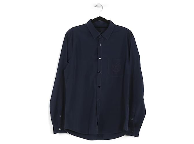 Gucci Navy Blue Cotton Logo Embroidered Detail Shirt  ref.792841