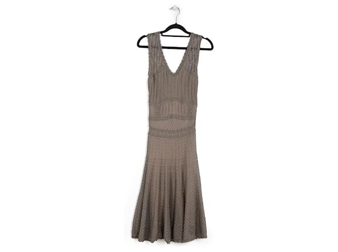 Christian Dior Greige Knit & Lurex V Neck Bell Sleeveless Dress Grey Viscose Cellulose fibre  ref.792858