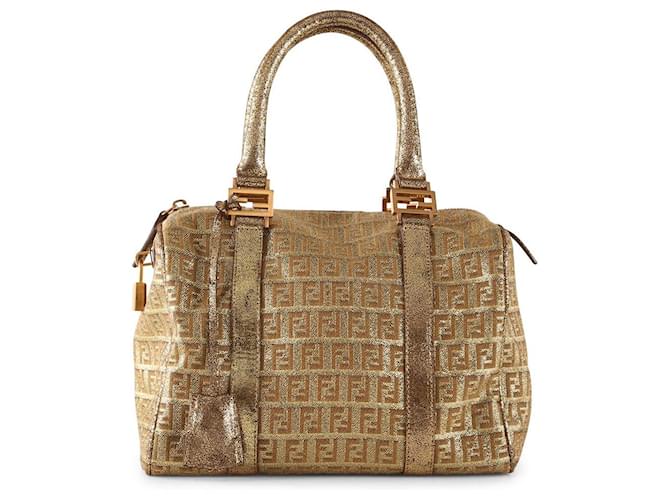 Fendi Gold Zucca Canvas With Leather Trims Speedy Small Bag Golden Metallic Cloth  ref.792892