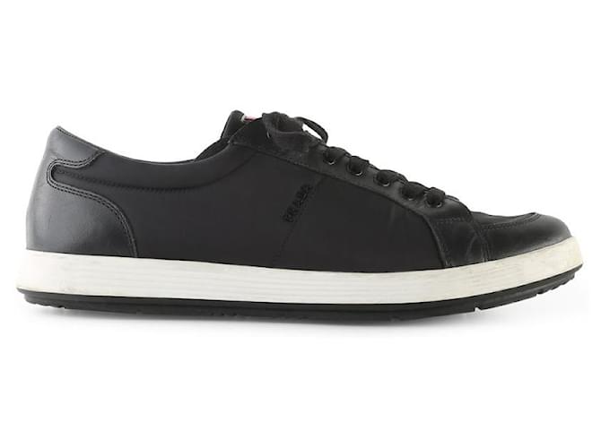 Prada Black Nylon & Leather Lace-Up Low Top Sneakers  ref.792894