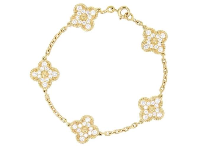 Van Cleef & Arpels Vintage Alhambra bracelet, 5 motifs with diamonds yellow gold Gold hardware 