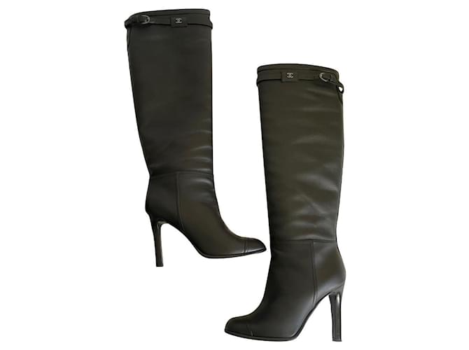 Chanel Boots Black Leather  ref.793403