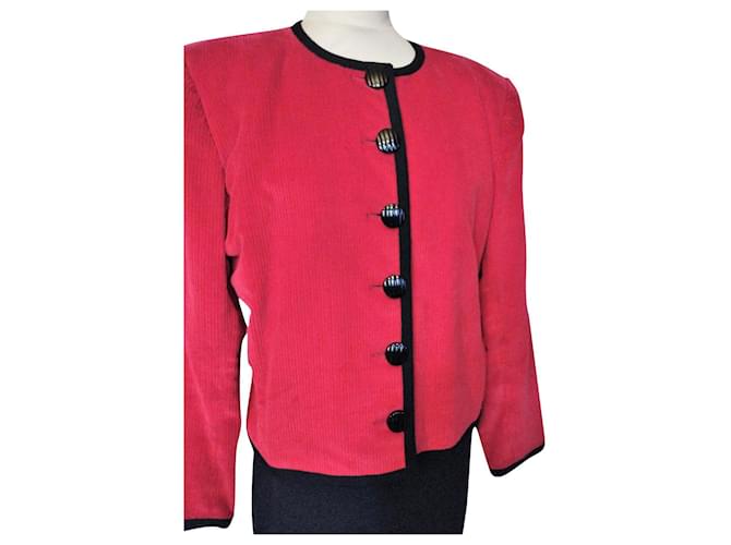 YVES SAINT LAURENT RIVE GAUCHE VELVET COUTURE JACKET WITH RELIEF BUTTONS T 44 Red  ref.793542
