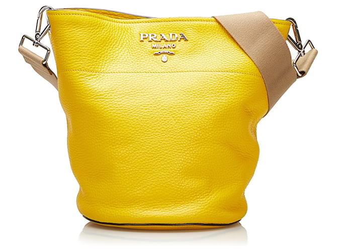 Prada Yellow Vitello Daino Bucket Bag Leather Pony-style calfskin