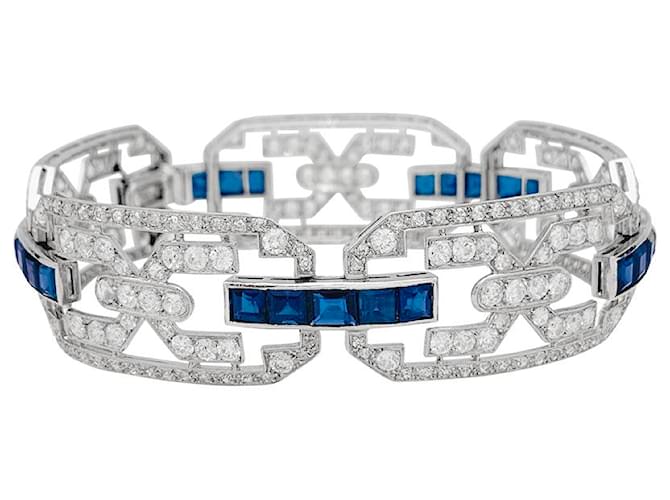 inconnue Art Deco platinum bracelet, diamonds and sapphires. White gold  ref.794034