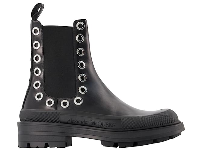 Tread Slick Ankle Boots - Alexander Mcqueen - Black/White - Leather  ref.794286