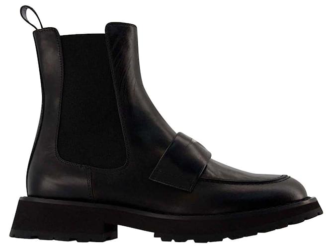 Worker Punk Ankle Boots - Alexander Mcqueen - Black/White - Leather  ref.794293