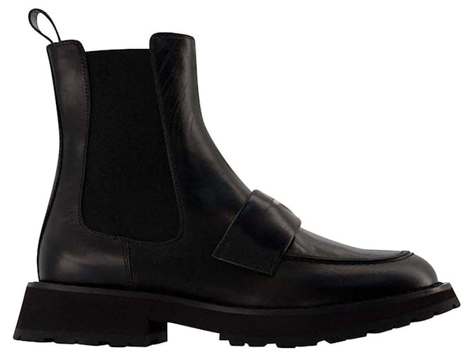 Worker Punk Ankle Boots - Alexander Mcqueen - Black/White - Leather  ref.794513