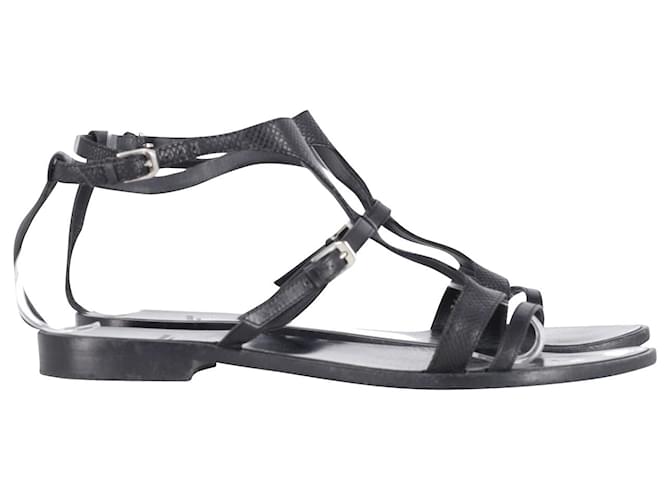 Saint Laurent T-Strap Flat Sandals in Black Leather  ref.795737