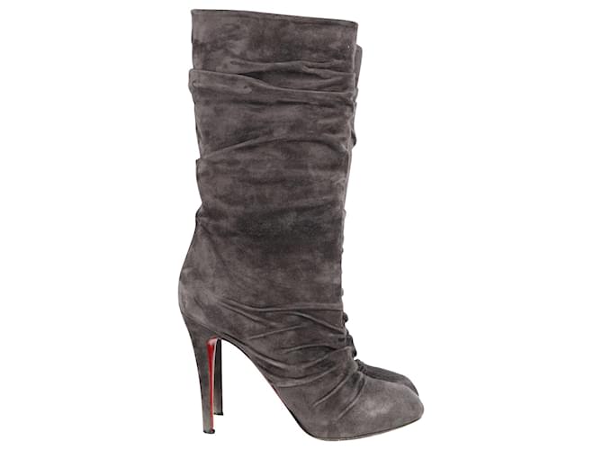 Christian Louboutin Pleated Prios Boots in Grey Suede  ref.795749