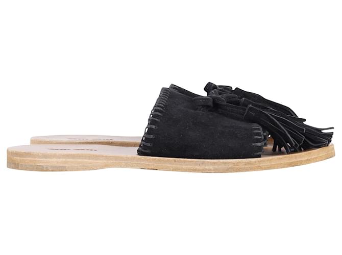 Miu Miu Tassel Flat Sandals in Black Suede  ref.795750