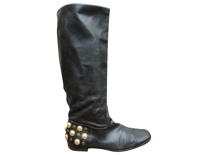 Gucci Black Leather Boots 38.5 FR 37.5 IT