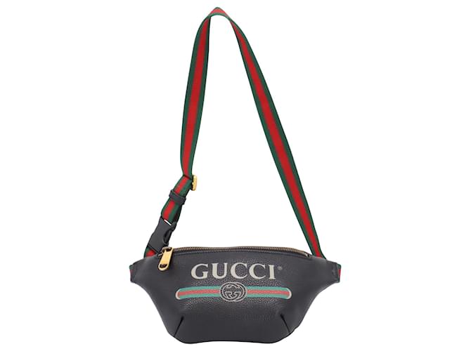 Gucci Sac Ceinture Logo Vintage en Cuir Noir  ref.795849