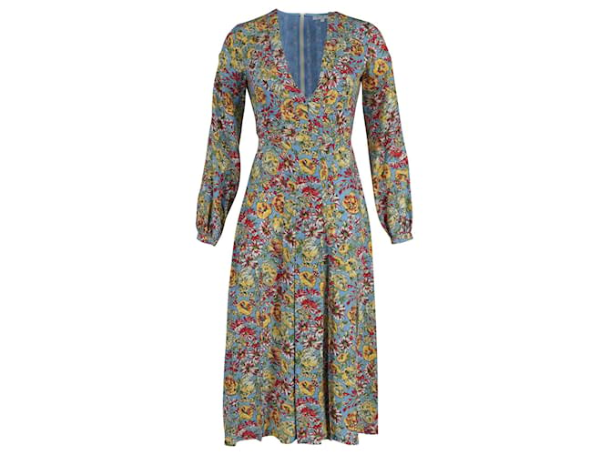 Autre Marque Rixo V-Neck Long Sleeve Midi Dress in Floral Print Silk  ref.795852