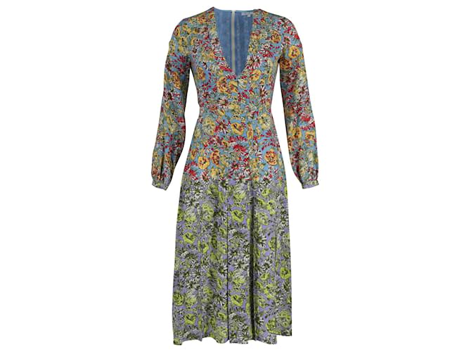 Autre Marque Rixo V-Neck Long Sleeve Midi Dress in Floral Print Silk Python print  ref.795852