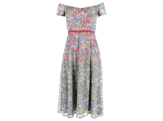 Autre Marque Saloni Off-Shoulder Floral Printed Midi Dress in Multicolor Polyester   ref.795865