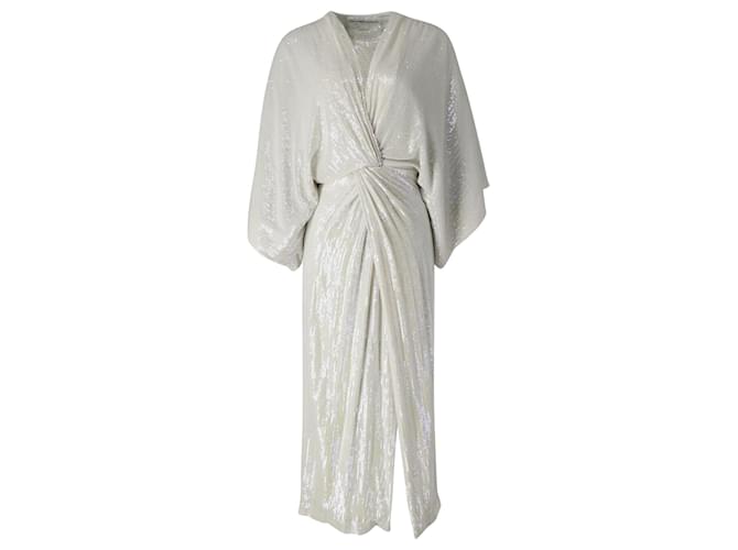 Diane Von Furstenberg Jessi Front Twist Sequin Dress in White Silk  ref.795872