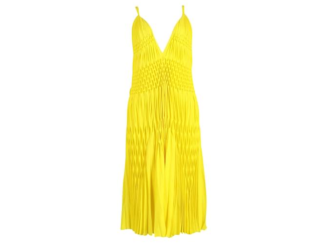 Haider Ackermann Smocked V-Neck Dress in Yellow Polyester  ref.795891