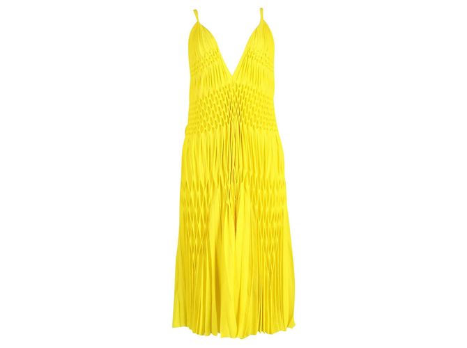 Haider Ackermann Gesmoktes Kleid mit V-Ausschnitt aus gelbem Polyester