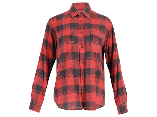Saint Laurent Camisa de flanela com botão frontal em algodão vermelho e preto  ref.795896
