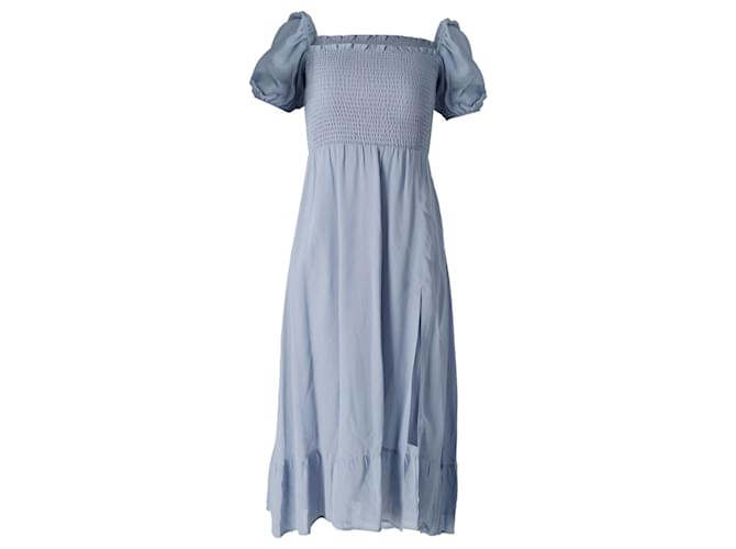 Reformation Smocked Puff Sleeve Dress in Light Blue Viscose Cellulose fibre  ref.795905