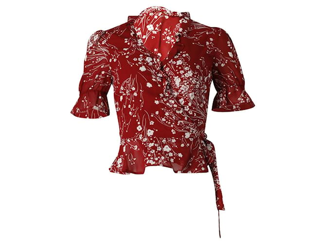 Reformation Caprice Floral-Print Wrap Blouse in Red Viscose Cellulose fibre  ref.795918